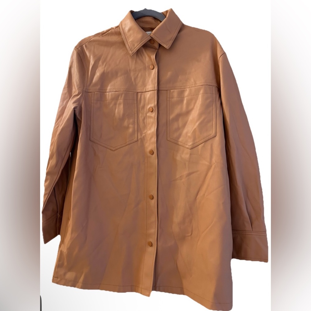 Topshop Oversize Faux  Leather Shirt Jacket in Peach size 6